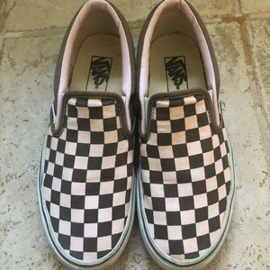 Pink/brown checkerboard slip-on Vans
